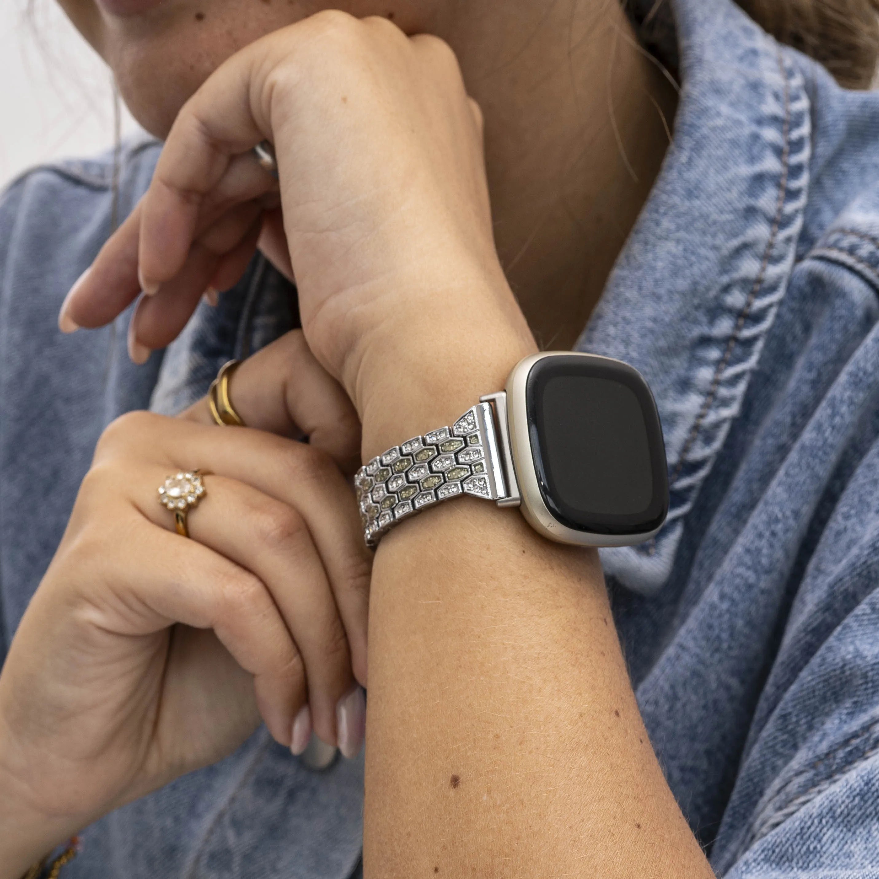 Silver Diamond Fitbit Sense Armband