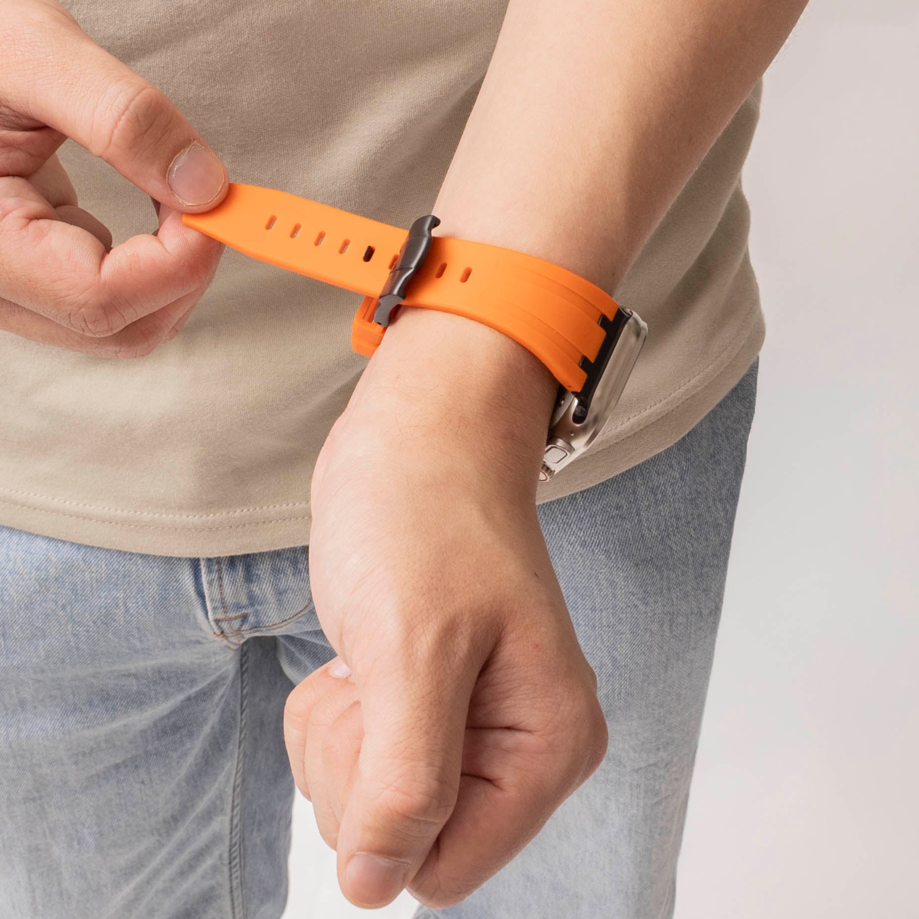 Apple Watch Luxus Liquid Silikonarmband (Orange mit Schwarz)