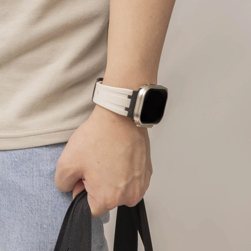 Bandz Apple Watch Silicone Strap 'Luxe Liquid' (Beige With Black)