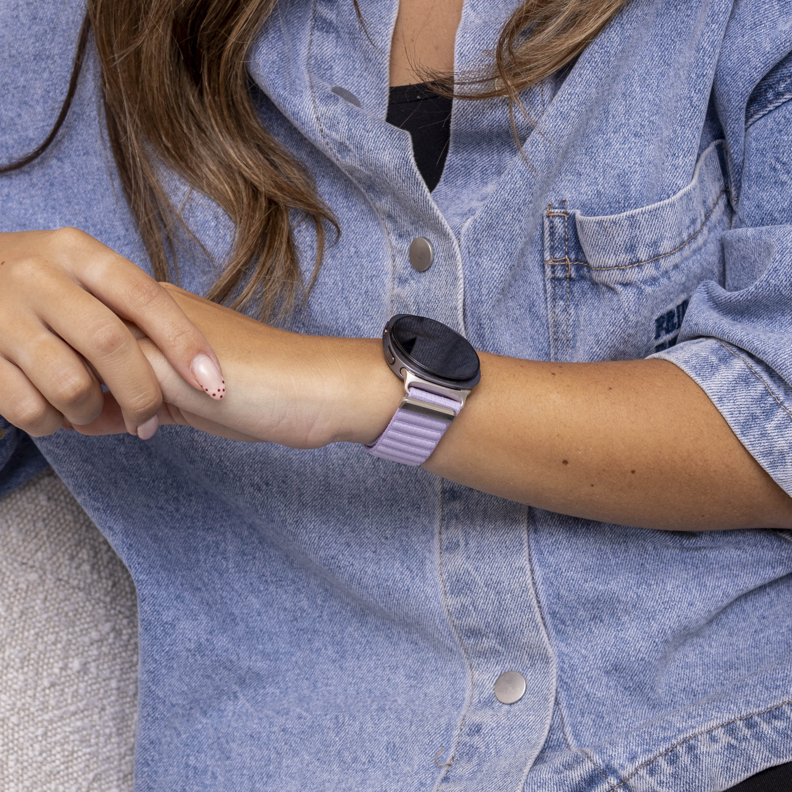 Samsung Galaxy Watch 8 - 44mm Wave Nylonarmband (Hell Lila)