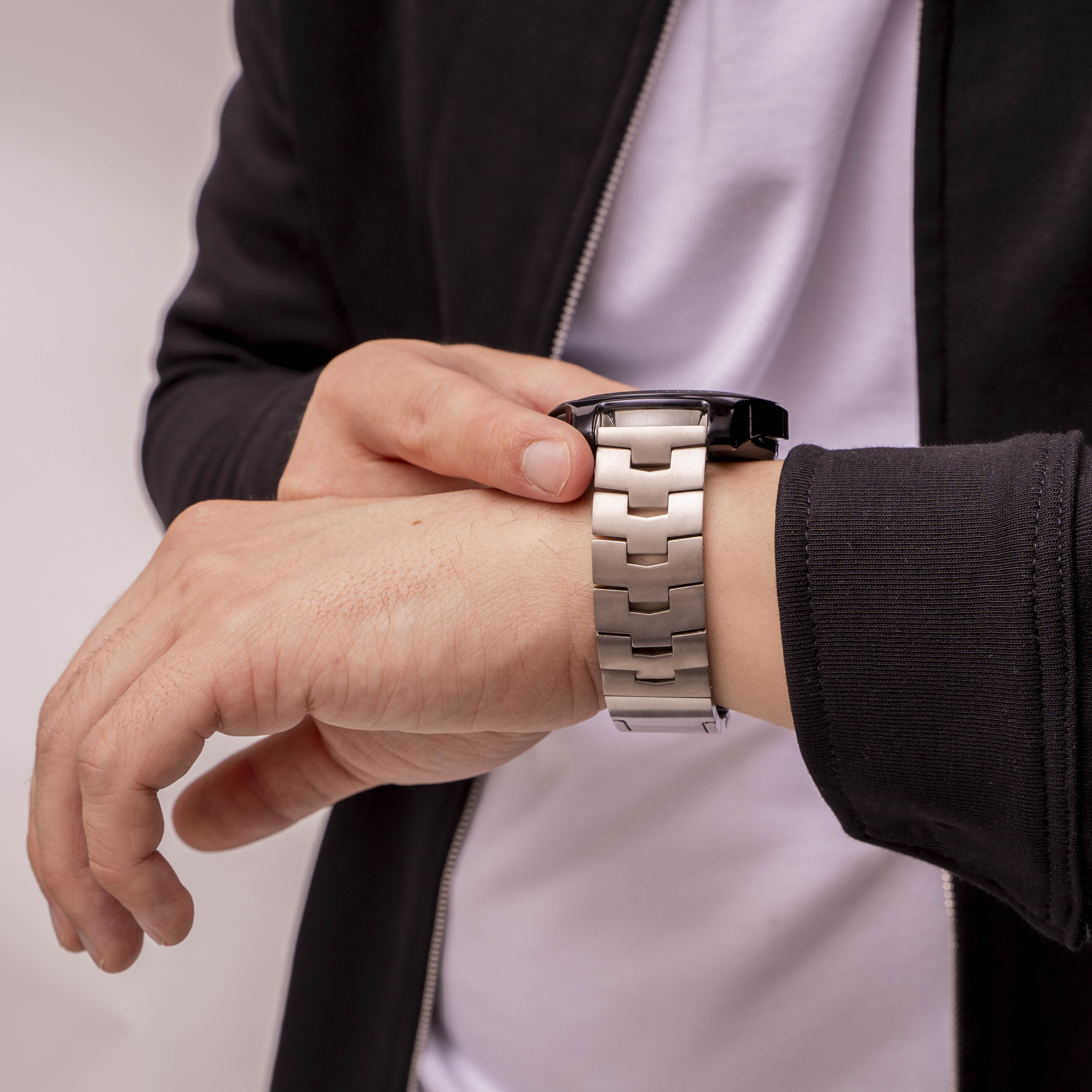 Fossil Gen 5e - 44mm Titan 'Grain' Armband (flacher Verschluss) (Silber)