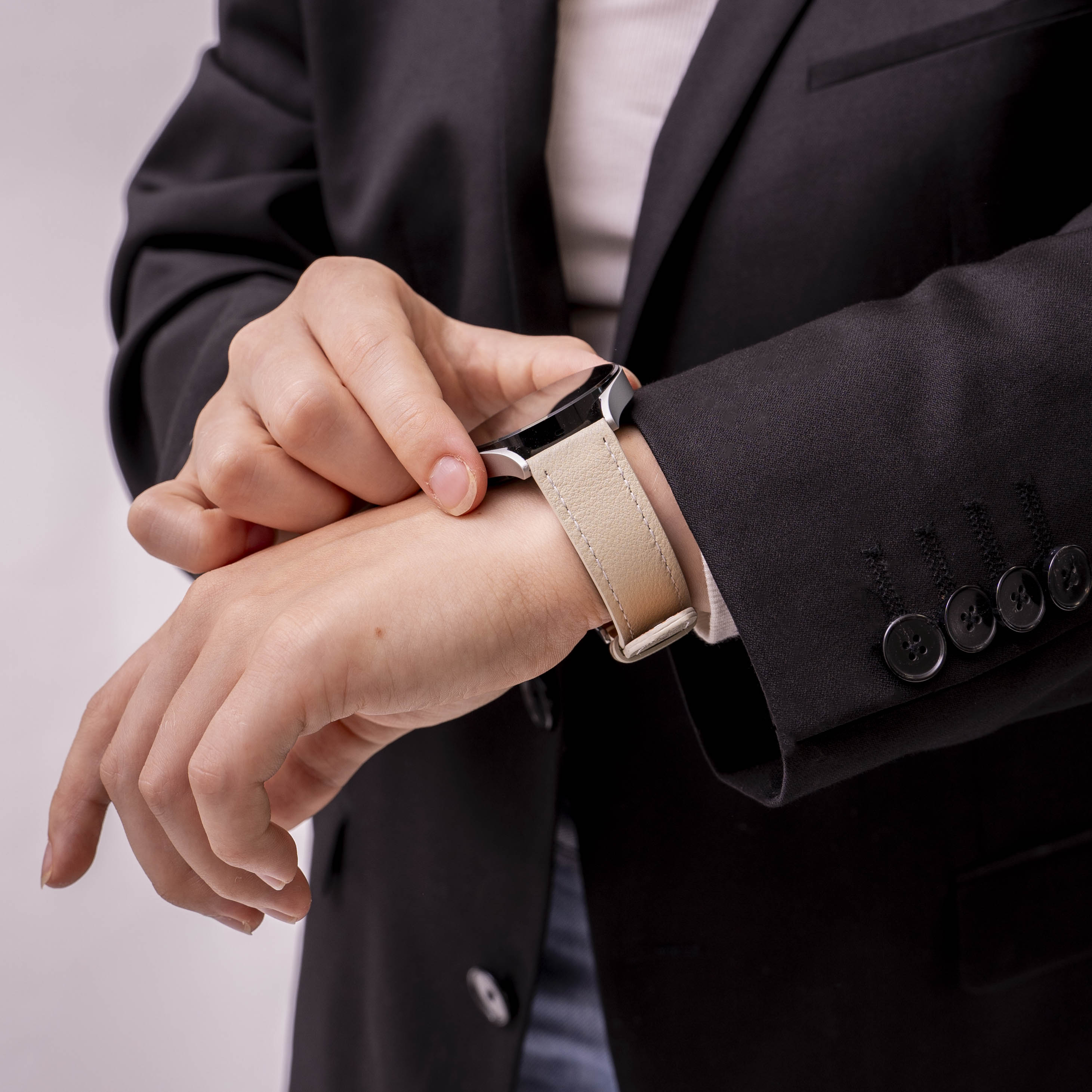 Amazfit GTS 3 'One Push' Lederarmband (Beige)