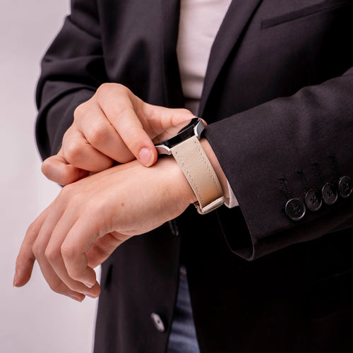 Fossil Gen 6 - 42mm 'One Push' Leather Strap (Beige)