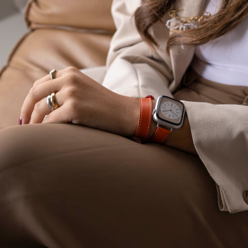 Apple Watch Leather Double Tour Strap (Orange)