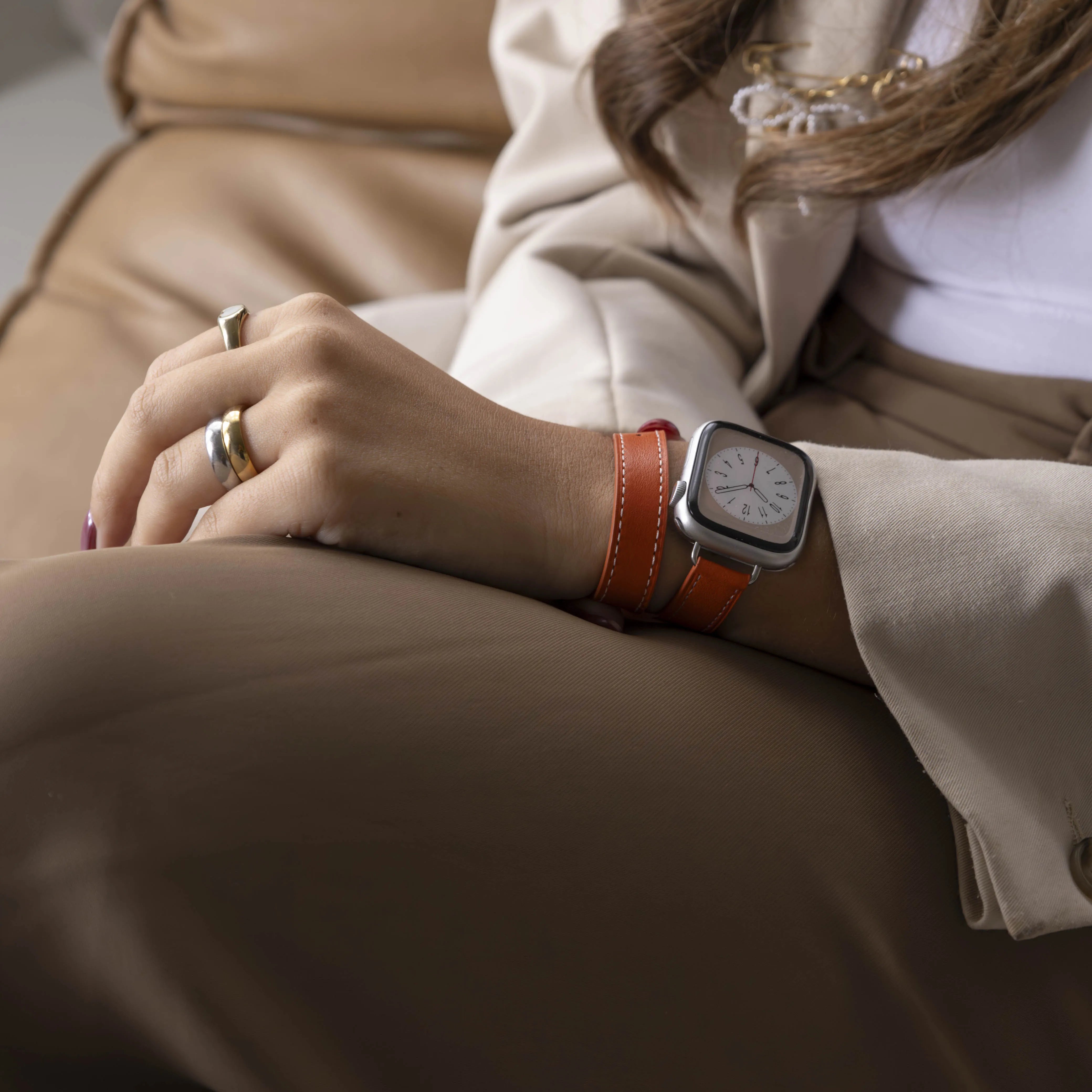 Apple Watch Double Tour Lederarmband (Orange)