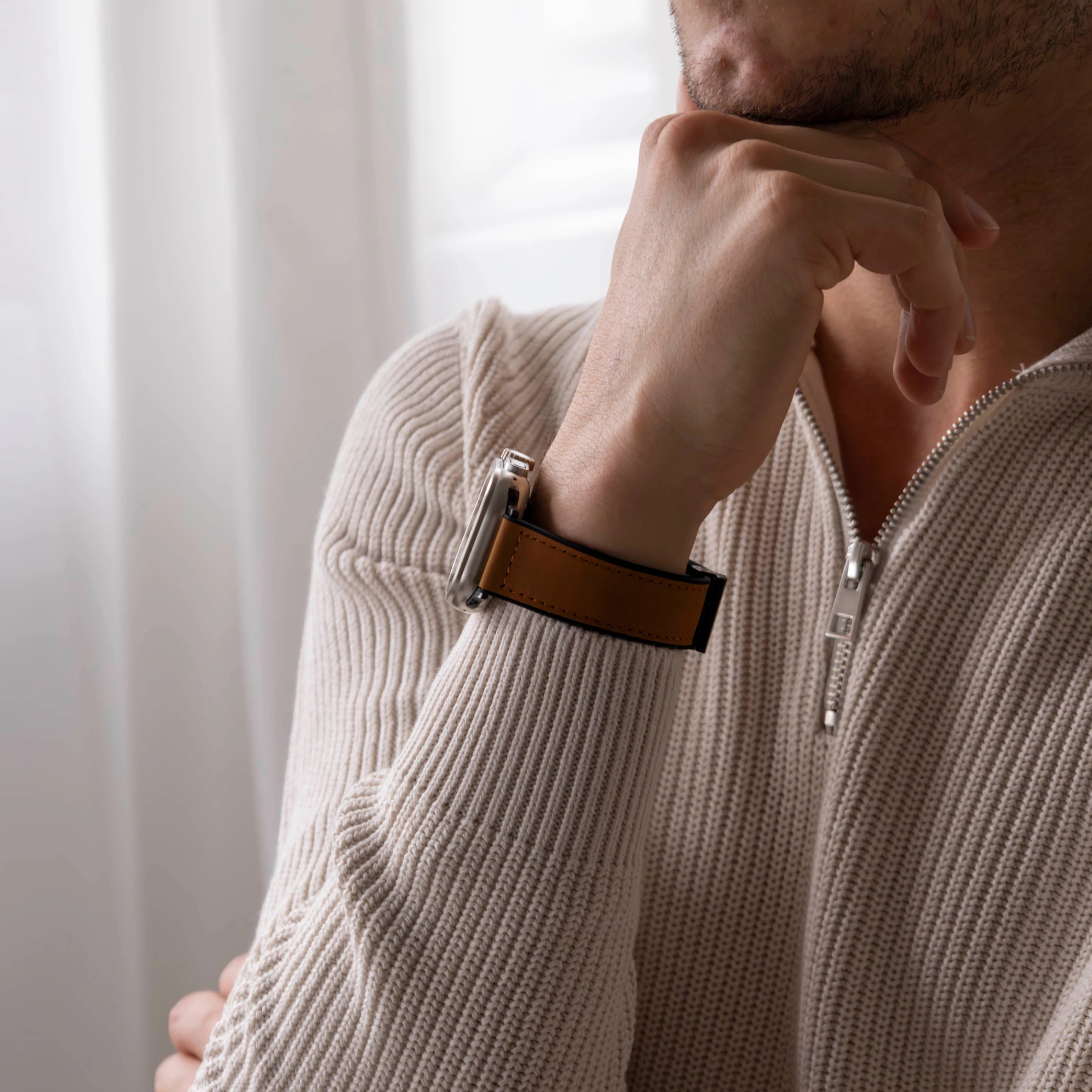 Apple Watch D-Schnalle Lederarmband (Hellbraun)