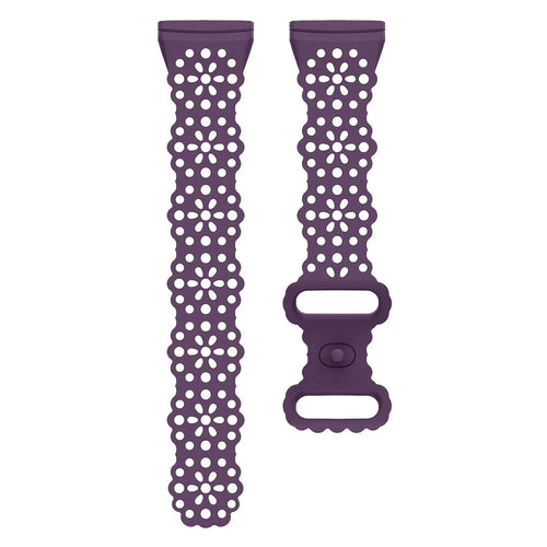 Patterned Silicone Strap, purple, laid flat, separate parts, direct top view