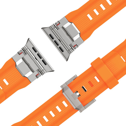 Bandz Apple Watch Armband aus Flüssigsilikon 'Explorer' (Orange mit Titan)