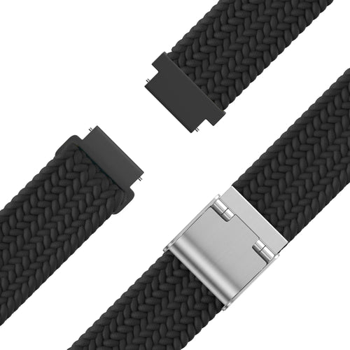 Woven Nylon Strap, black, laid flat, separate parts, direct top view