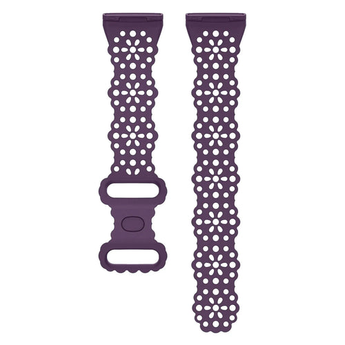 Patterned Silicone Strap, purple, laid flat, separate parts, direct top view