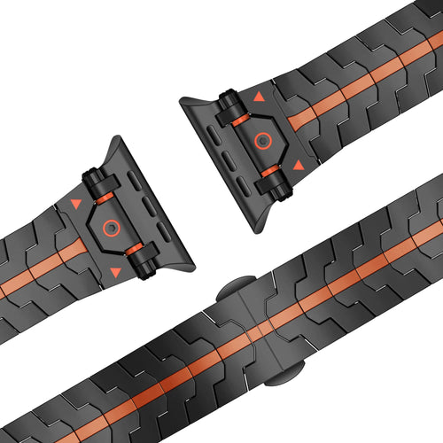 Bandz Apple Watch Gebürstetes Metallarmband 'Deluxe' (Schwarz/Orange)