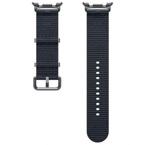 Nylon Fabric Strap, graphite, laid flat, separate parts, direct top view