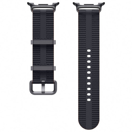 Nylon Fabric Strap, graphite, laid flat, separate parts, direct top view