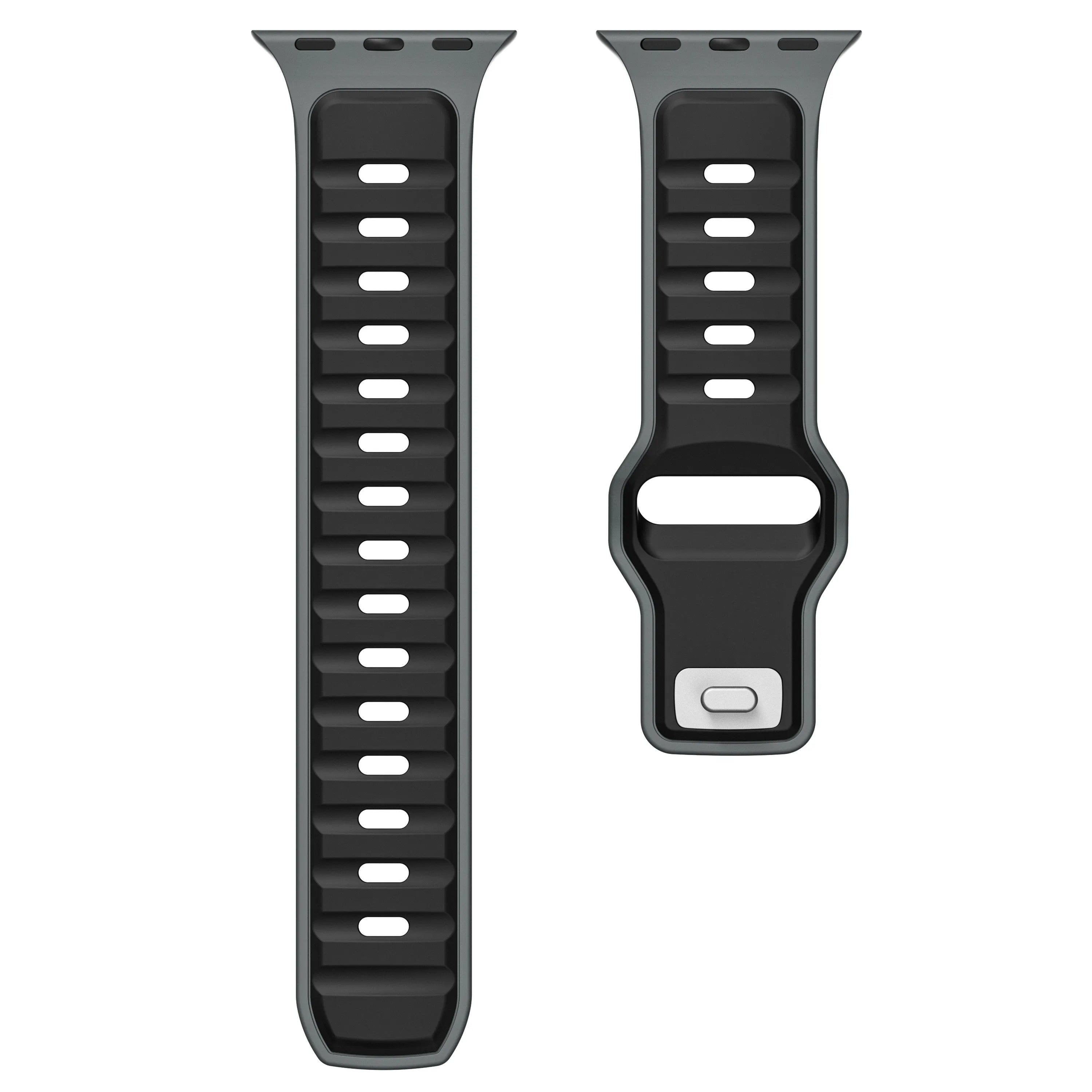 Apple Watch Premium Outdoor Silikonarmband (Schwarz/Grau)