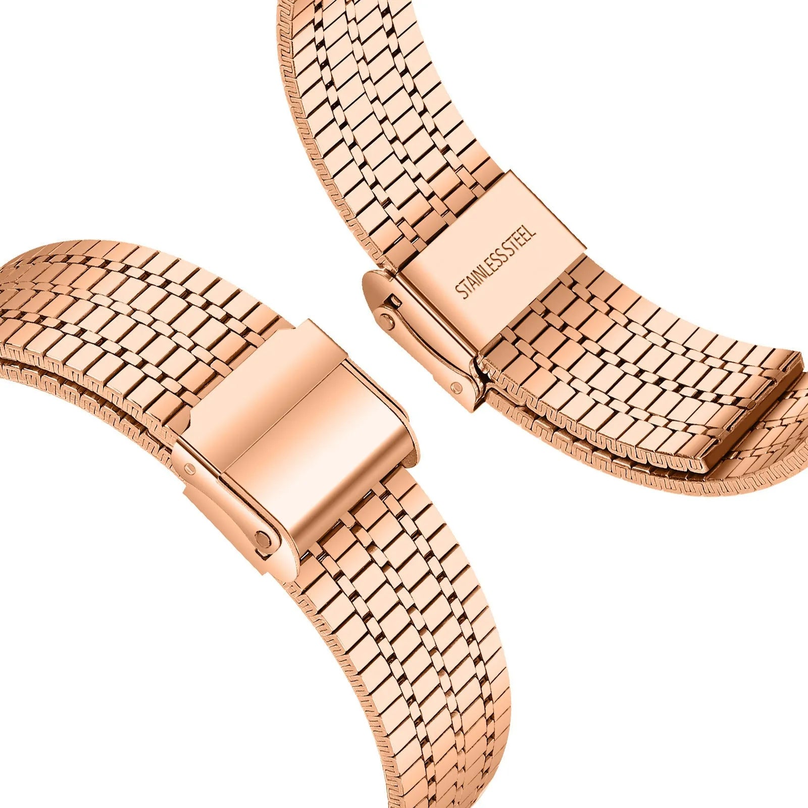 Fine Steel Strap, rose gold, laid flat, separate parts, direct top view