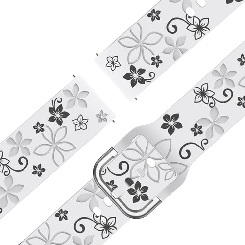 Bandz Garmin Forerunner 265s Silicone Strap 'Flowers' (White/Black)