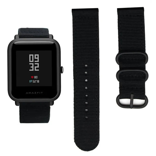 Nylon Buckle Strap, black, laid flat, separate parts, direct top view