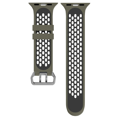 Silicone Buckled Sport Strap, laid flat, separate parts, direct top view