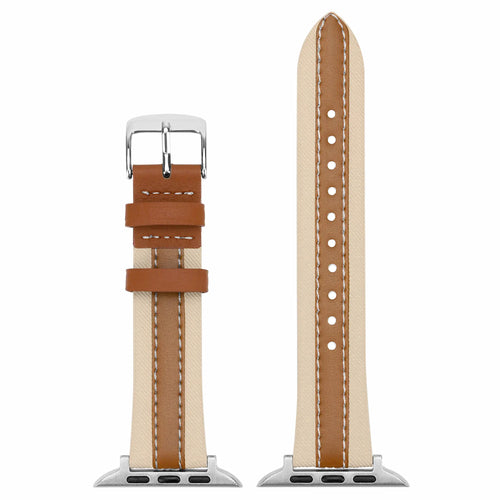 Slim Hybrid Leather Strap, beige/brown, laid flat, separate parts, direct top view