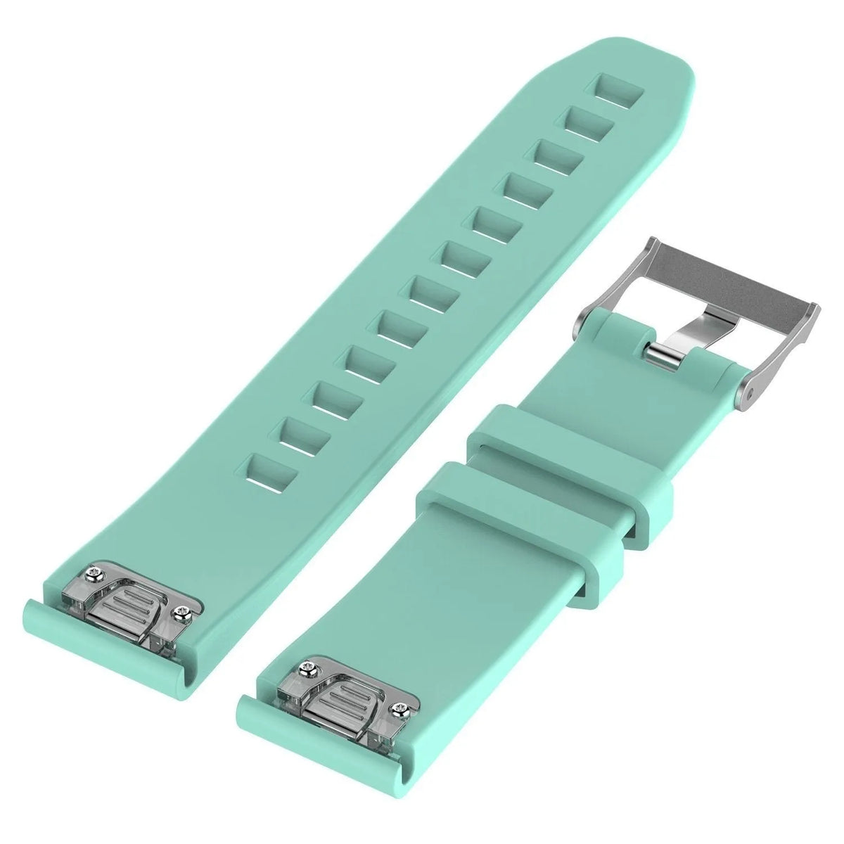 Glossy Silicone Strap, aqua, laid flat, separate parts, direct top view