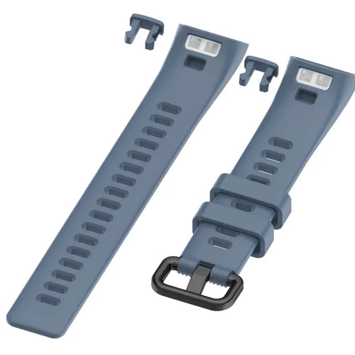 Silicone Strap, grey-blue, laid flat, separate parts, direct top view