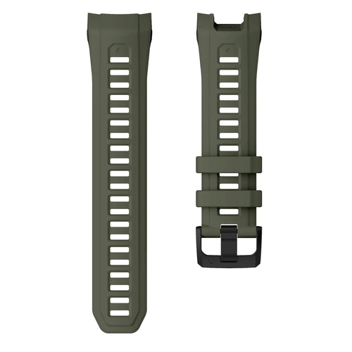 Silicone Strap, army green, laid flat, separate parts, direct top view