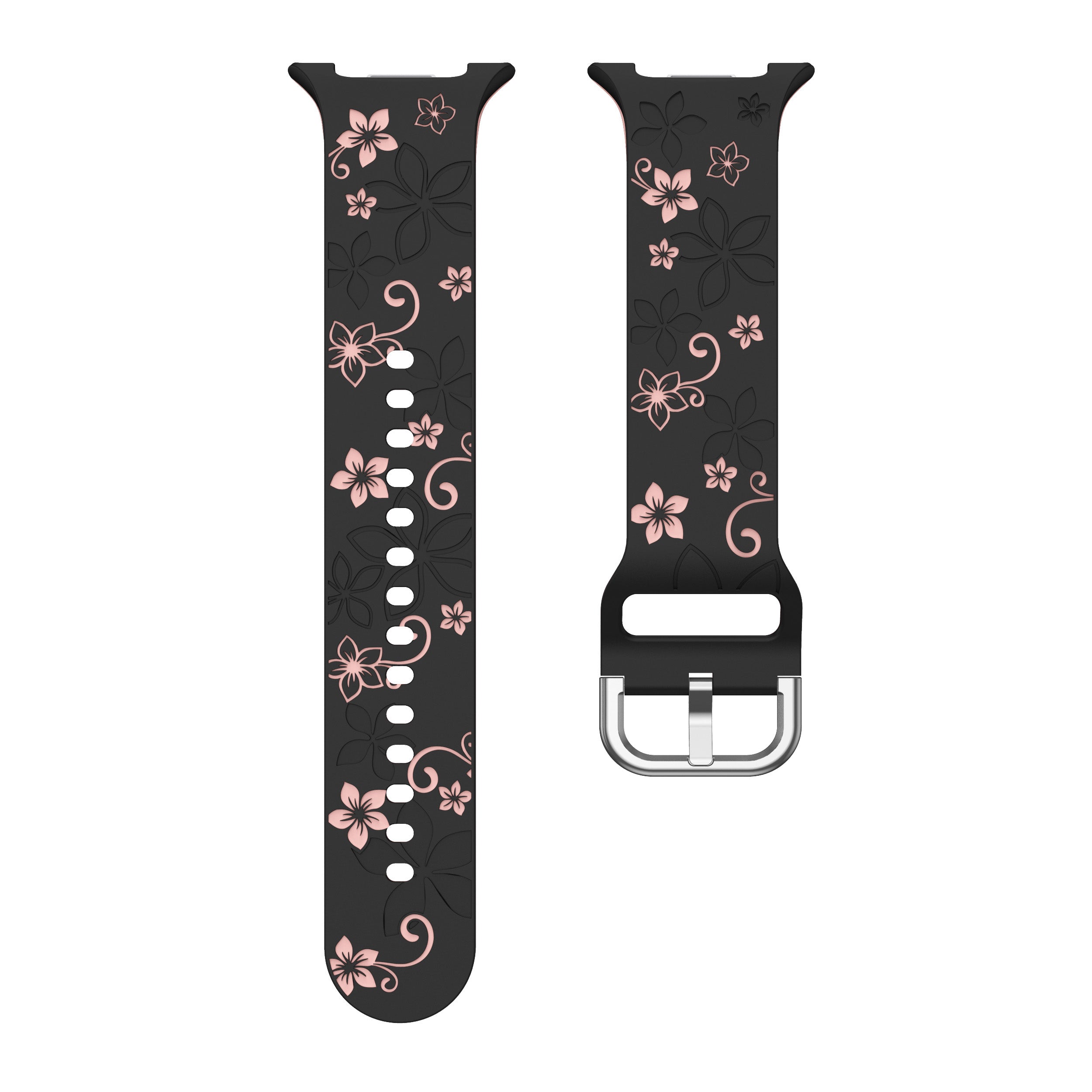 Samsung Galaxy Watch 8 Classic Silikonarmband mit Blumenmuster (Schwarz/Rosa)
