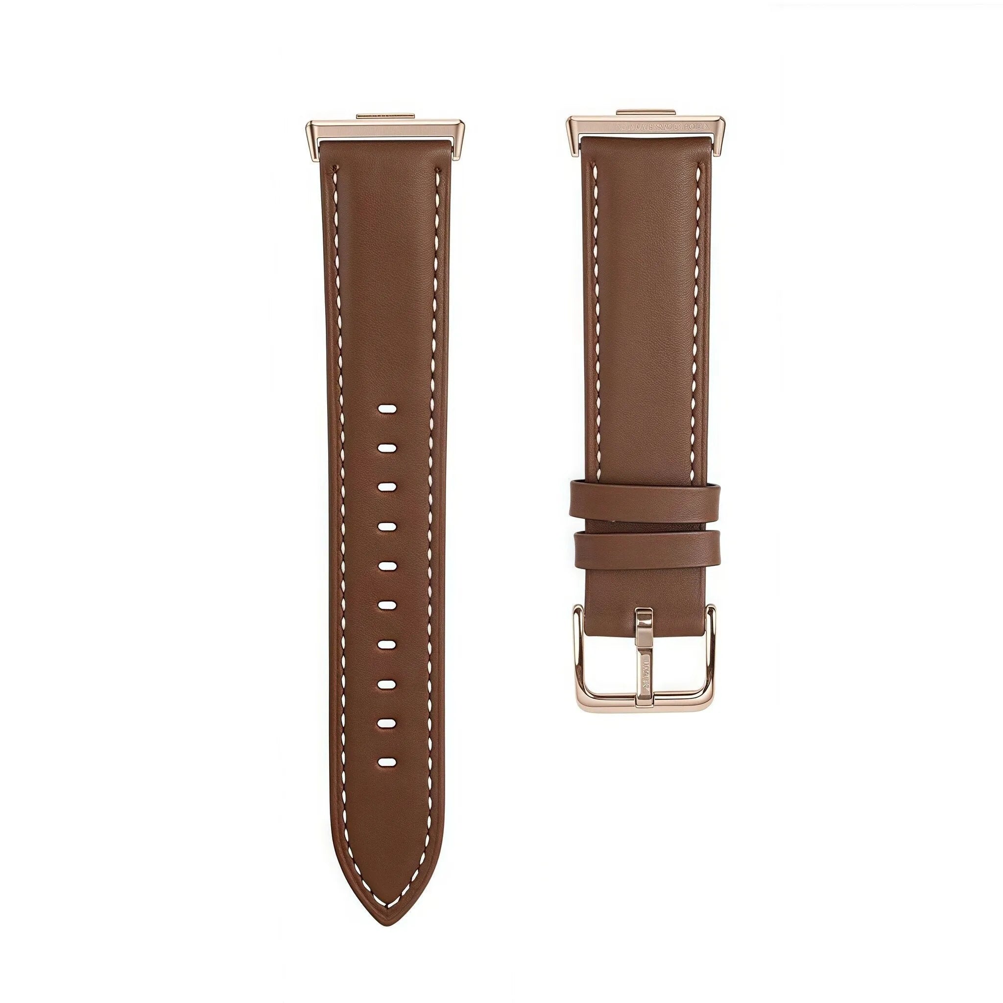 Leather Strap, brown, laid flat, separate parts, direct top view