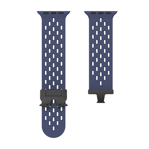 Silicone Strap 'Air' P-Buckle, dark blue, laid flat, separate parts, direct top view