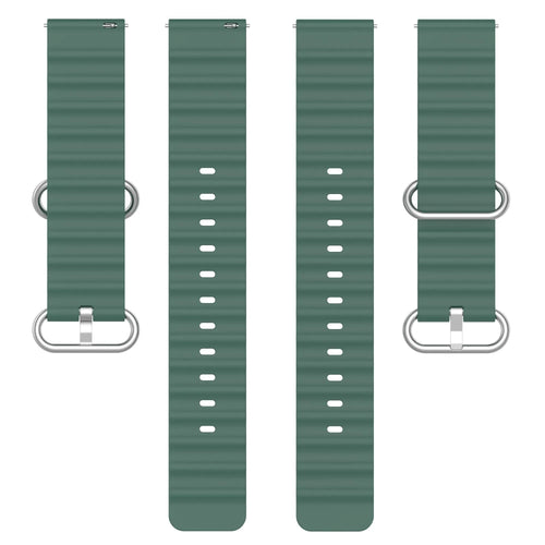 Silicone Ocean Strap, dark green, laid flat, separate parts, direct top view