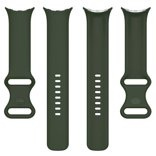 Silicone Classic Strap, green, laid flat, separate parts, direct top view