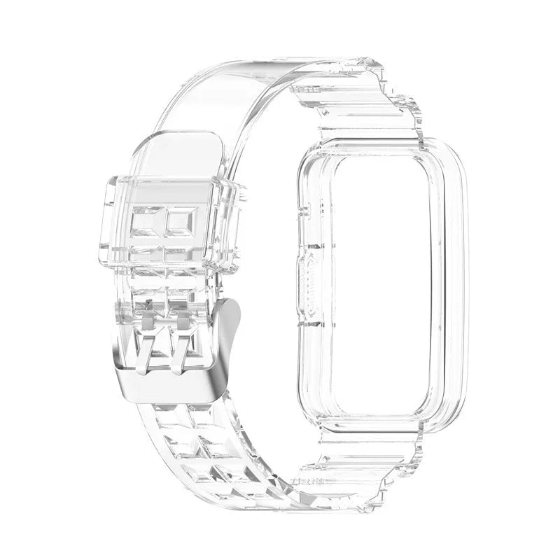 Silicone Clear TPU Strap, laid flat, separate parts, direct top view