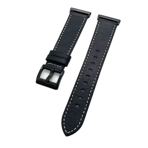 Leather Strap, black, laid flat, separate parts, direct top view