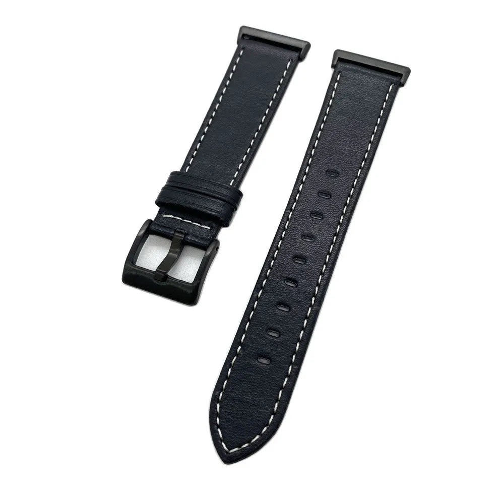 Leather Strap, black, laid flat, separate parts, direct top view