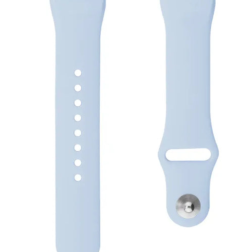 Silicone Sport Strap, light blue, laid flat, separate parts, direct top view