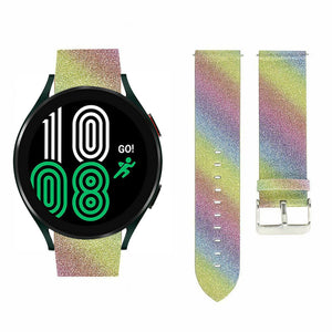 Leather Strap with Glitters, rainbow, laid flat, separate parts, direct top view