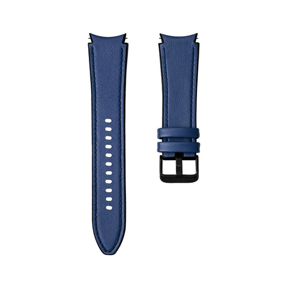 Leather Hybrid Strap, dark blue, laid flat, separate parts, direct top view