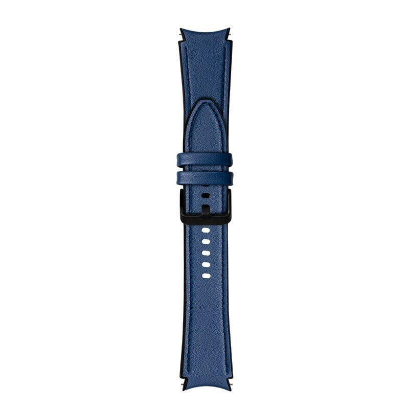 Leather Hybrid Strap, dark blue, laid flat, separate parts, direct top view