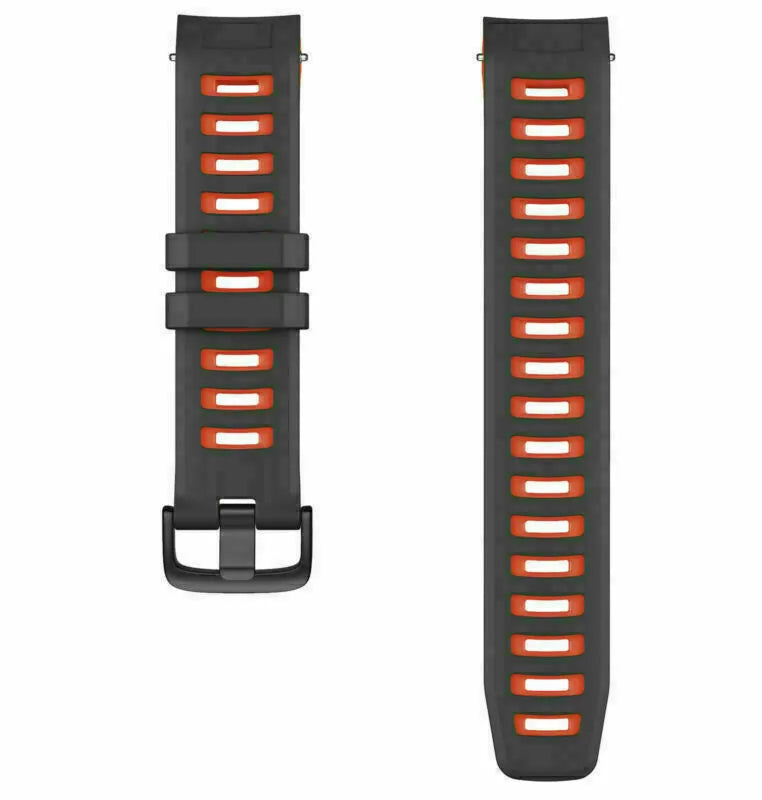 Silicone Sport Strap, black/red, laid flat, separate parts, direct top view