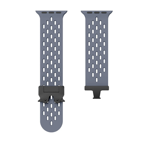 Silicone Strap 'Air' P-Buckle, grey-blue, laid flat, separate parts, direct top view