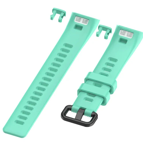 Silicone Strap, aqua, laid flat, separate parts, direct top view