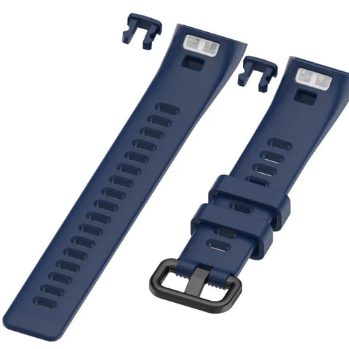 Silicone Strap, dark blue, laid flat, separate parts, direct top view
