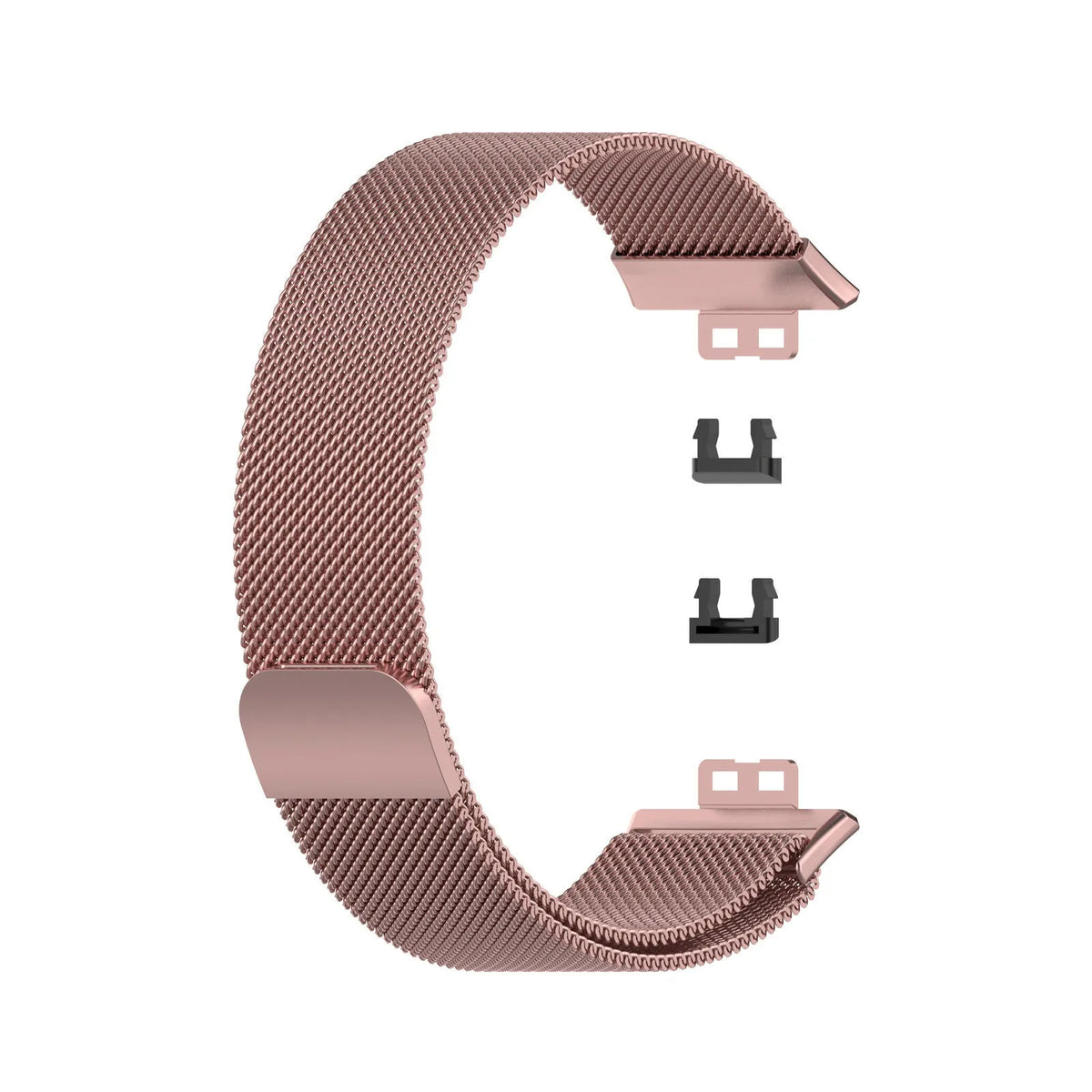 Milanese Strap, pink, laid flat, separate parts, direct top view