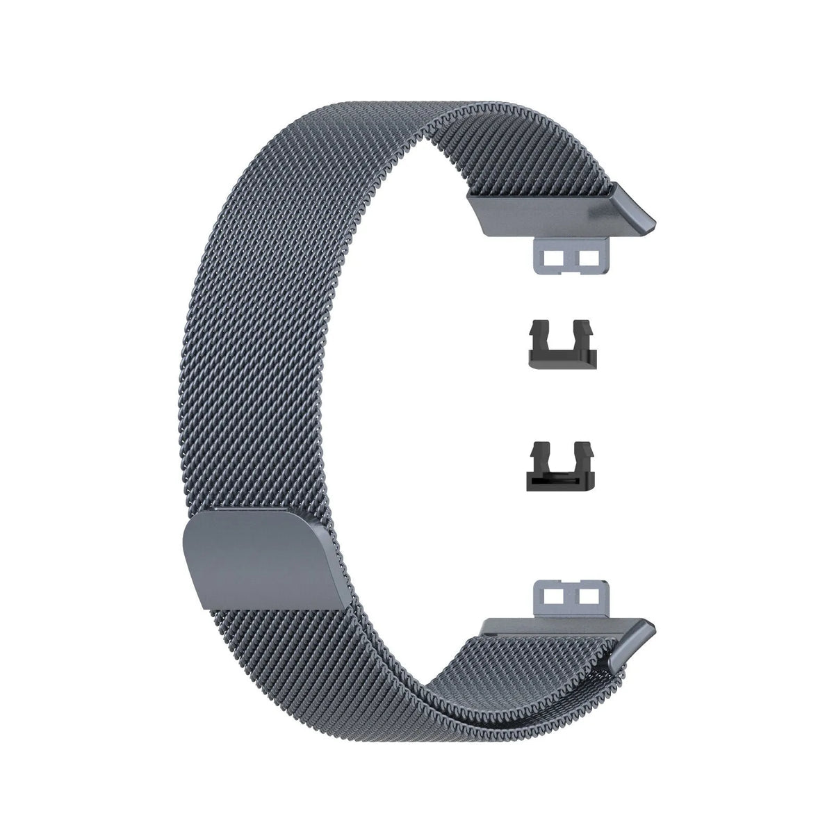 Milanese Strap, grey, laid flat, separate parts, direct top view