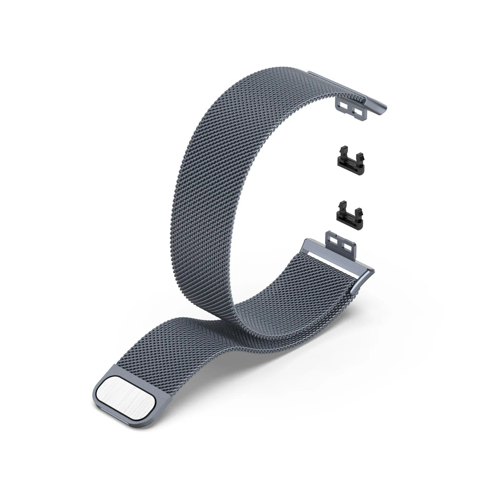 Milanese Strap, grey, laid flat, separate parts, direct top view