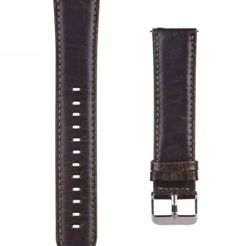 Leather Strap, dark brown, laid flat, separate parts, direct top view