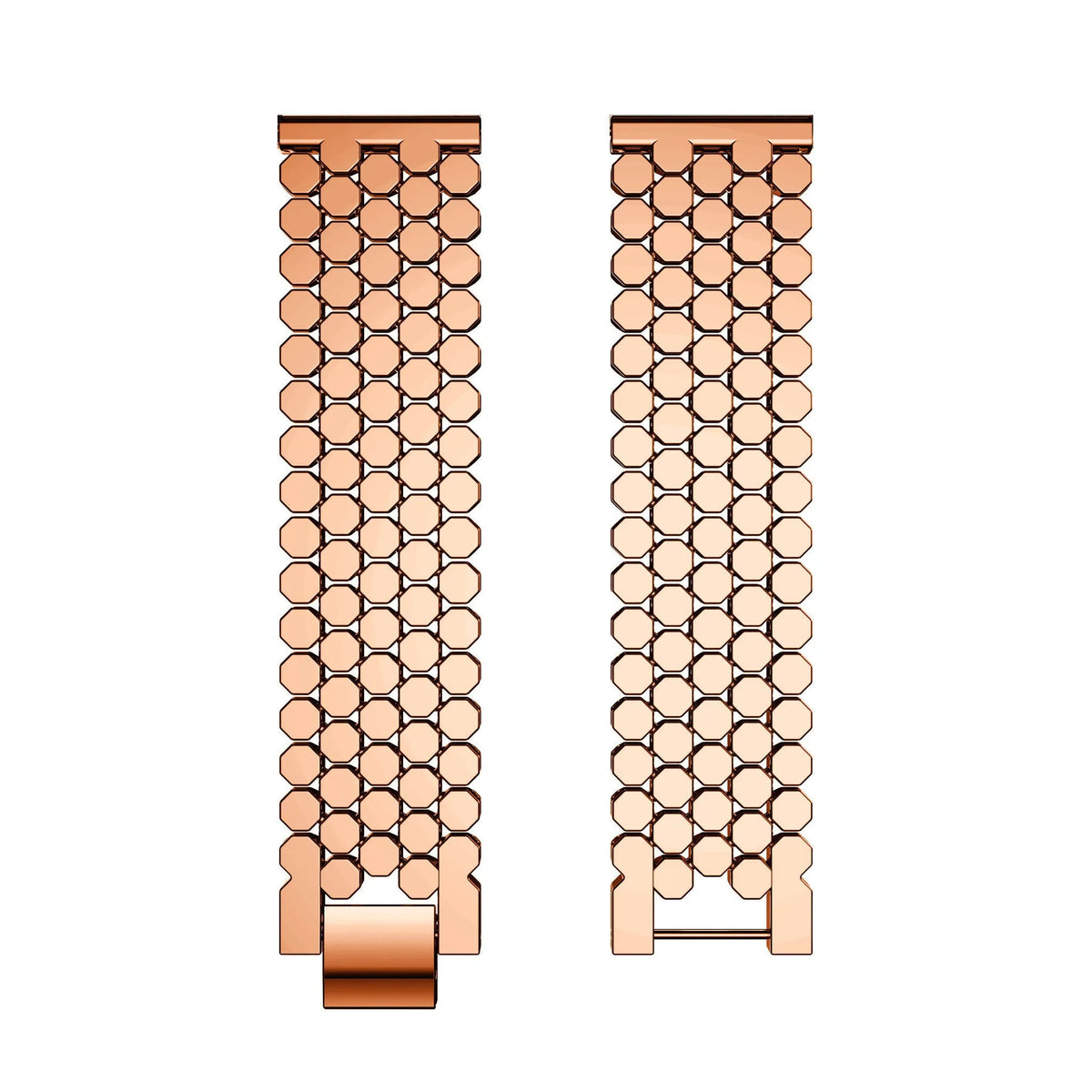 Steel Strap Hexagons, rose gold, laid flat, separate parts, direct top view