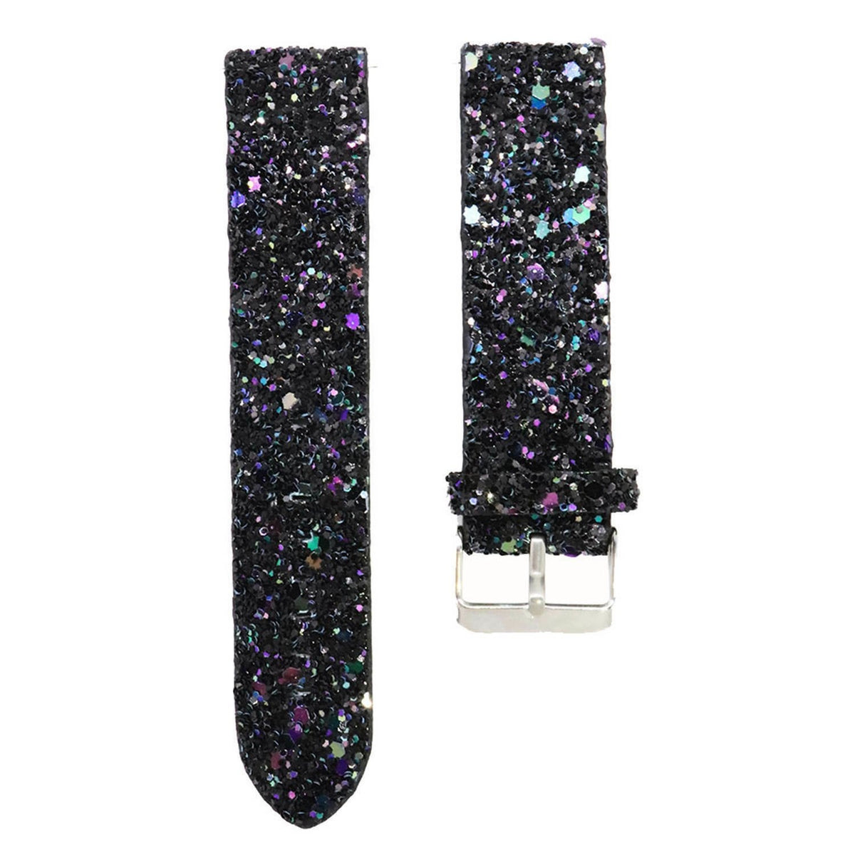 Leather Strap with Glitters, black, laid flat, separate parts, direct top view