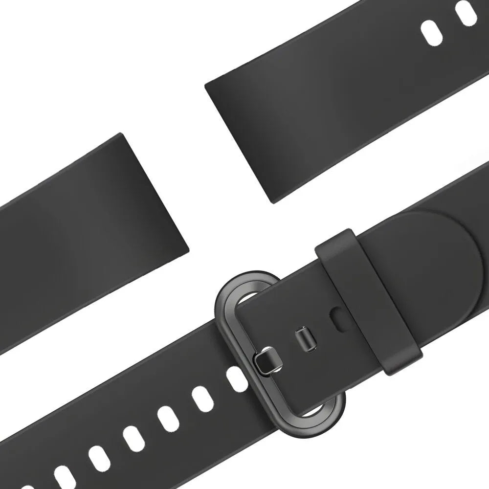 Silicone Strap, black, laid flat, separate parts, direct top view