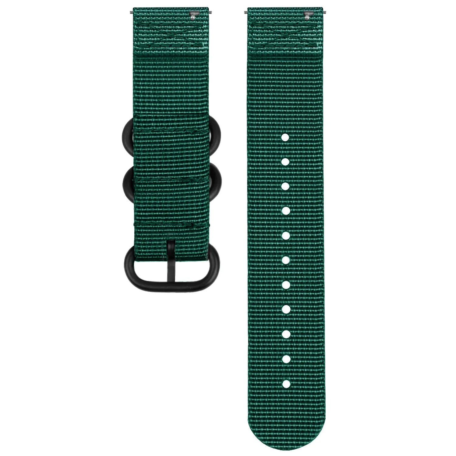 Nylon Buckle Strap, dark green, laid flat, separate parts, direct top view